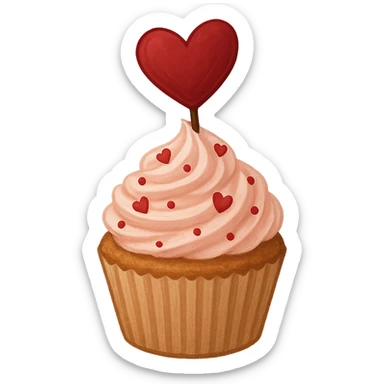 love-themed cupcake with heart topper, no background sticker