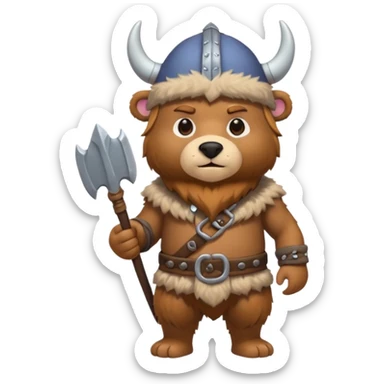 a cartoon Viking fully body bear with horned cap sticker
