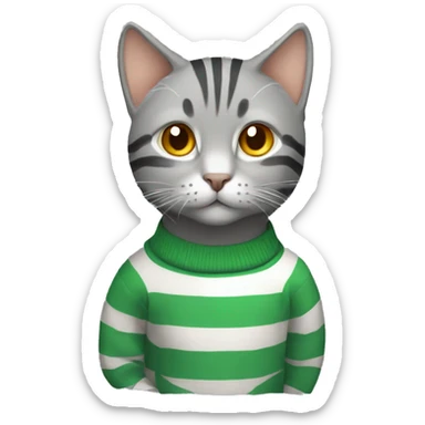 A striped grey cat with green eyes with orange sweater in full growth sticker