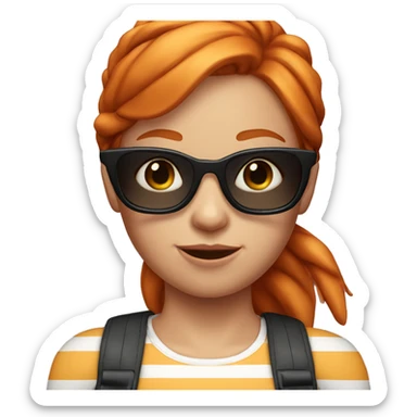 ginger girl with sunglasses on top of her head, wearing a striped no sleeve top sticker