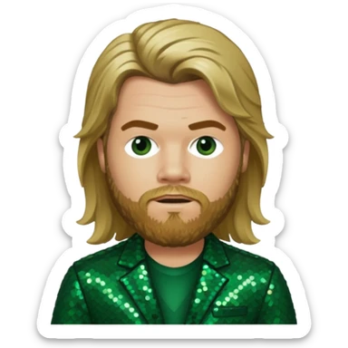 Ryan Dunn from Jackass with long dark blonde hair, dark green sequin outfit sticker