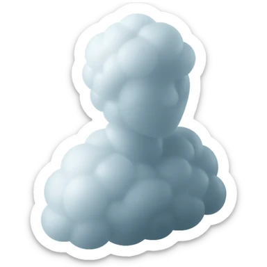 person made entirely of bright, convex clouds, shoulder height, looking straight ahead, matte glass style sticker