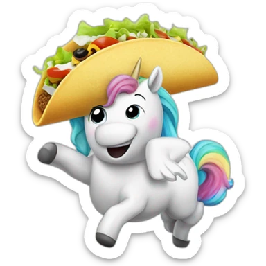 unicorn doing the cha-cha while eating a taco in zero gravity, with a surprised expression because it just discovered that the taco is actually a hologram sticker