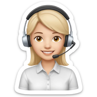 young smiling girl wearing telemarketing headset and basic white shirt sticker