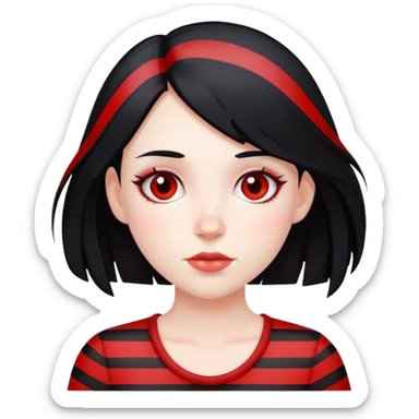 Pale girl, black hair with red striped hair sticker