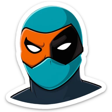 evil burglar with teal and orange face mask sticker