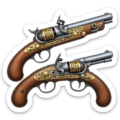 2 flintlock pistols laid on top of one another sticker