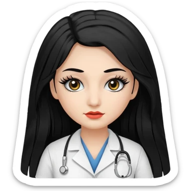 Nurse, long hair,black hair, black eyes, false eyelashes,eyeliner,  sticker