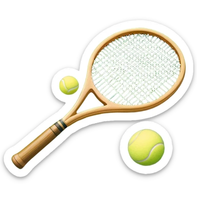 A detailed tennis racket resting on lush green grass beside a bright yellow tennis ball. The scene captures the essence of classic lawn tennis, with a crisp and clean background emphasizing the elegance and tradition of the sport sticker