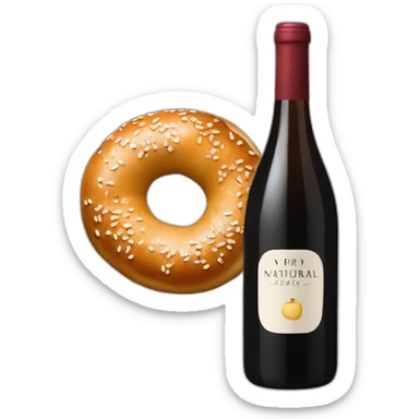 An everything bagel and a bottle of natural wine sticker