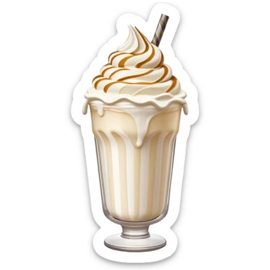 Cinematic Realistic Milkshake Drink Emoji, depicted as a thick, creamy milkshake with a swirl of whipped cream rendered with rich textures and inviting, nostalgic lighting. sticker