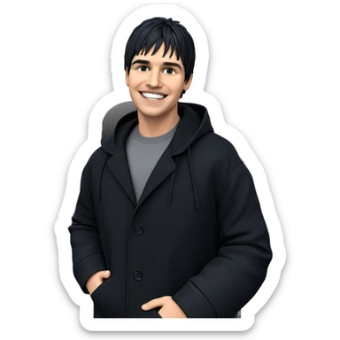 smiling boy in black coat sticker