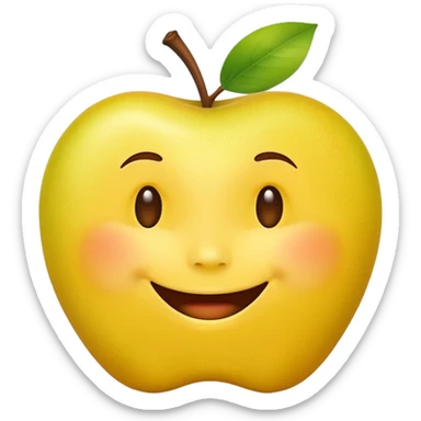 create an apple like yellow emoji that looks teally relaxed and smiles more on one site than another sticker