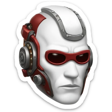 Red skin male cyborg head with white Mohawk, white goatee and white steampunk goggles sticker