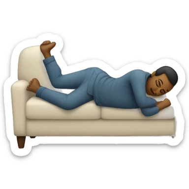 A person lying on a sofa, one leg crossed over the other, with hands behind the head, relaxing in a cozy setting sticker