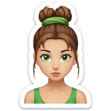 green eyed girl with brown messy top bun sticker