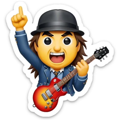 Cinematic Realistic AC/DC Pop Culture Emoji, showcasing an electrifying portrayal inspired by the legendary rock band rendered with vivid textures and energetic lighting. sticker