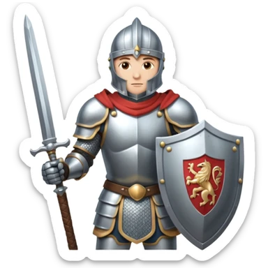 A knight in fighting action with a sword and shield sticker