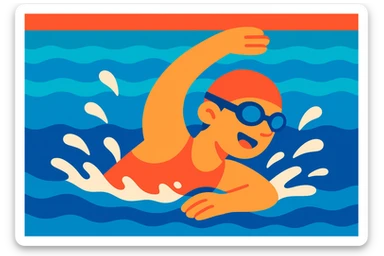 a person swimming in a pool, vibrant cartoon style sticker