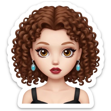 pretty bratz baddie, pale skin, brown curly hair sticker