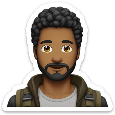 Joven de 27 años, pelo negro corto, barba negra, y un chaleco tactico sticker