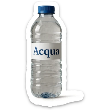 photo realistic transparent water bottle with label reading 'Acqua' in Italian sticker