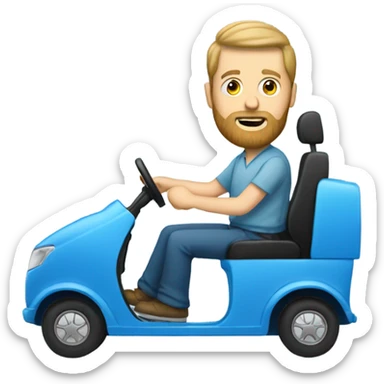 White guy with beard driving a blue ca sticker