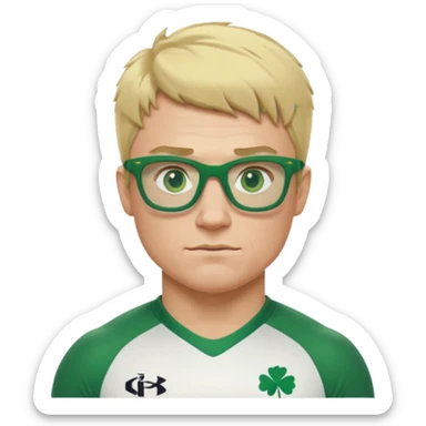 irish rugby player with very short blond hair and green glasses sticker