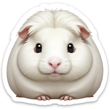Cinematic Noble White Guinea Pig Portrait Emoji, Poised and regal, with a compact, chubby build and a pristine, well-groomed pure white fur, deep-set soulful dark eyes, Simplified yet sharp and sophisticated features, highly detailed, glowing with a soft, dignified glow, high shine, intelligent and sweet, stylized with an air of gentle purity, focused and attentive, soft glowing outline, capturing the essence of a watchful and confident little companion, so majestic it feels as though it could scurry out of the screen with effortless authority! sticker