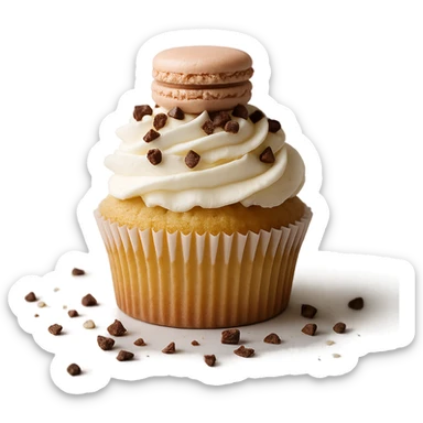 Change the icing to vanilla while keeping the realistic cupcake and accessories in a photorealistic style. Maintain transparent background. The style is photorealistic and realistic cupcake appearance. sticker