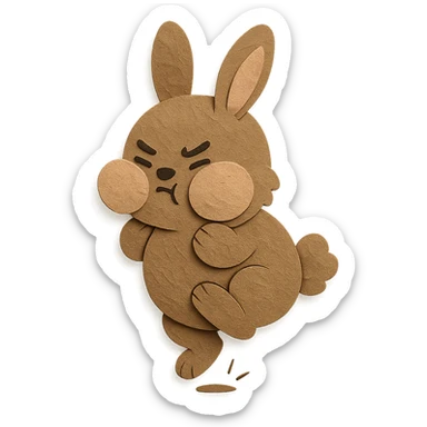 highly detailed, high quality paper craft style illustration of a mocha-colored bunny puffing its cheeks and stamping its foot, intricate textures, soft lighting, delicate cut-paper details sticker
