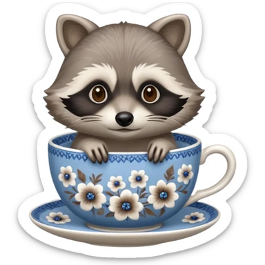 raccoon in a tea cup sticker