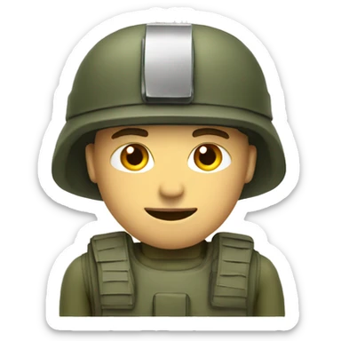 A guy with a military suit and helmet sticker