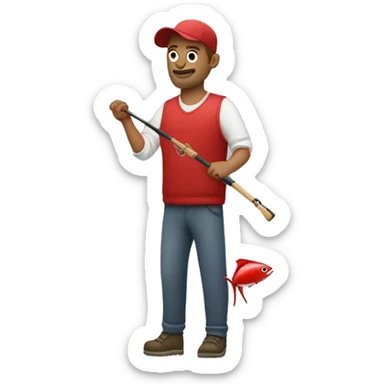 husband holding fishing rod with red fishing line hooked tuna sticker