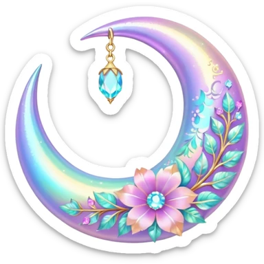 glossy Pastel iridescent floral shiny crystal crescent damask moon sticker