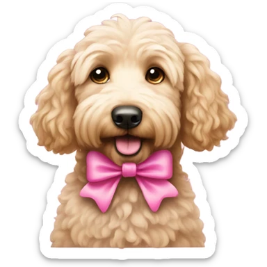 Golden doodle with pink bow on hair sticker