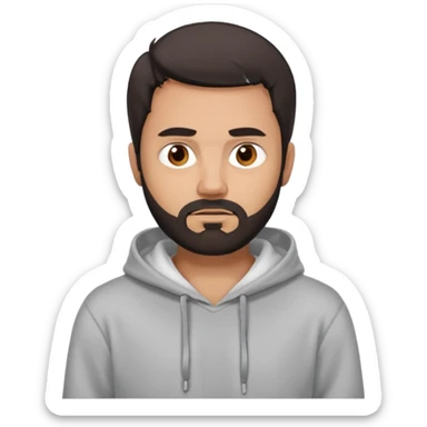 Uomo adulto con la barba capello moro occhi marroni metà busto e vestito con una felpa grigia e maglietta bianca espressione cattiva sticker