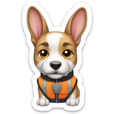 a jackrabbit terrier dog who works as a firefighter and wears a bulletproof vest sticker