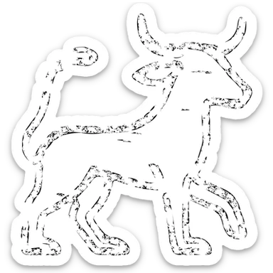 a highly abstract red icon of stoat-minotaur fusion with extensive scratches and deliberate wear, very minimal with most lines broken, incomplete outlines with numerous missing sections, extremely weathered and damaged appearance, ancient and worn look with multiple scrapes and faded areas sticker