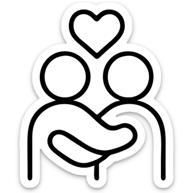 Simple outline of two people embracing with a heart above them, "Iubind pe cineva" sticker