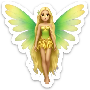 Beautiful, fairy, gold, yellow, green, long hair, big wings sticker