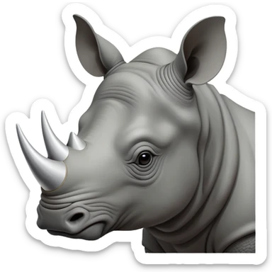 cinematic-noble--rhinoceros-portrait-emoji,slate-grey-hide--poised-and-regal,-with-a-massive,-powerful-build-and-a-thick, -deep-set-soulful-piercing-eyes,-simplified-yet-sharp-and-sophisticated-features,-highly-detailed,-large-black-eyes, zoomed out showing shoulders, large white horn  sticker
