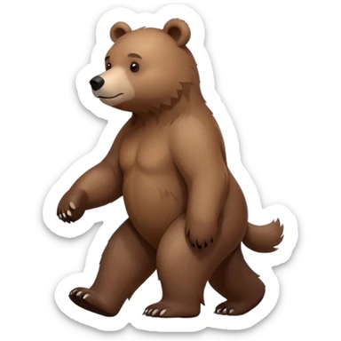 Minimalist brown bear walking on four paws, realistic features, simple design sticker