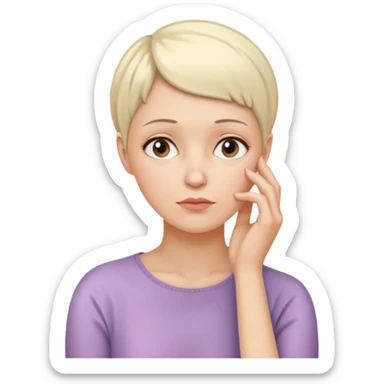 I want an emoji of a woman with cancer, the expression must be that of someone thinking, with their hand touching their chin.
 sticker