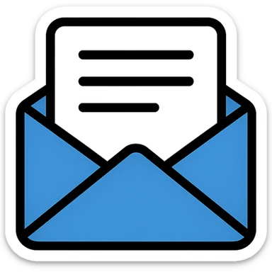 blue envelope with a white page sticking out, icon style sticker