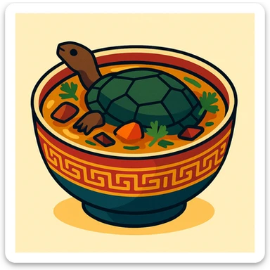 a traditional Chinese turtle soup in a ceramic bowl, elegant, detailed, rich colors sticker