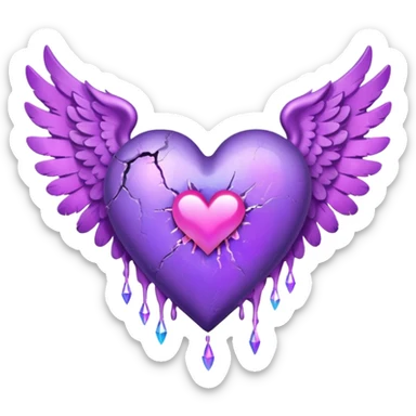 heart broken purple heart with pink angle wings sticker
