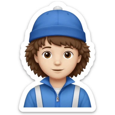brown fluffy hair kid with blue and white hat sticker