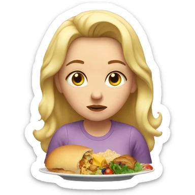 overweight blondie woman sad crying plate food sticker