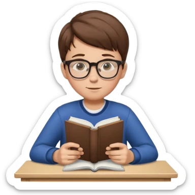 Boy with glasses sitting at school reading with his back to the camera sticker